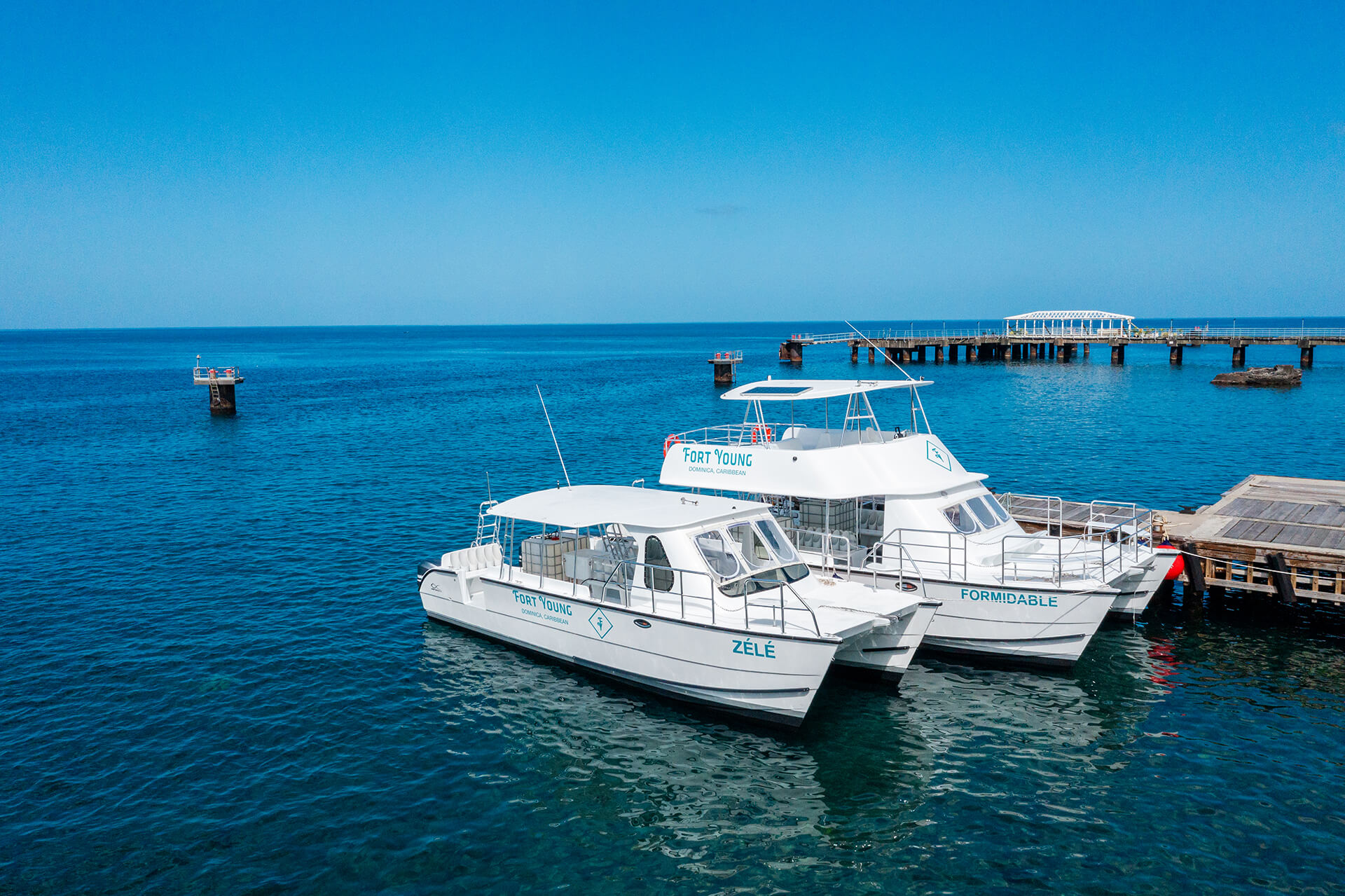 Dive boats at Fort Young